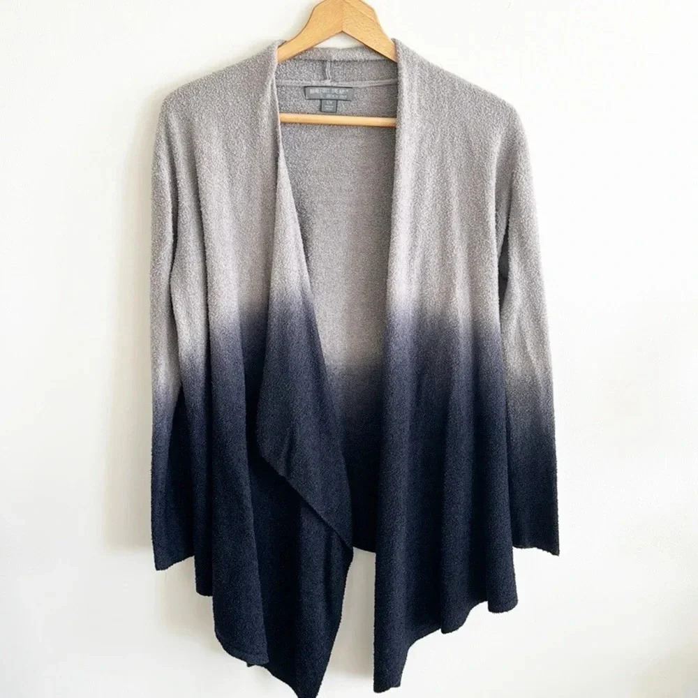 Barefoot Dreams CozyChic Lite Womens S/M Gray Ombre Knit Open Cardigan Sweater